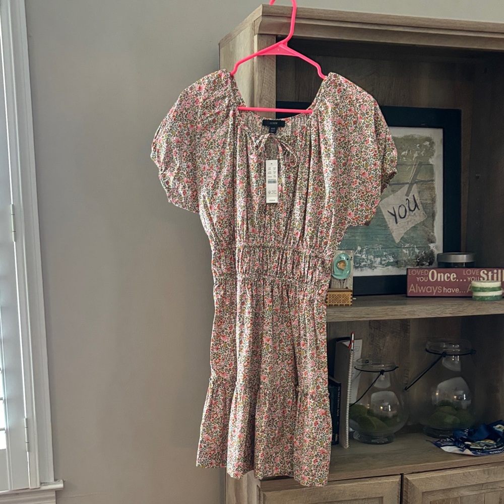 J.Crew Pink, Orange & Green Floral Tie-Neck Dress